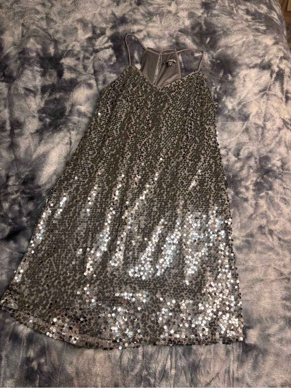Express Y2K Silver Sequin mini Dress